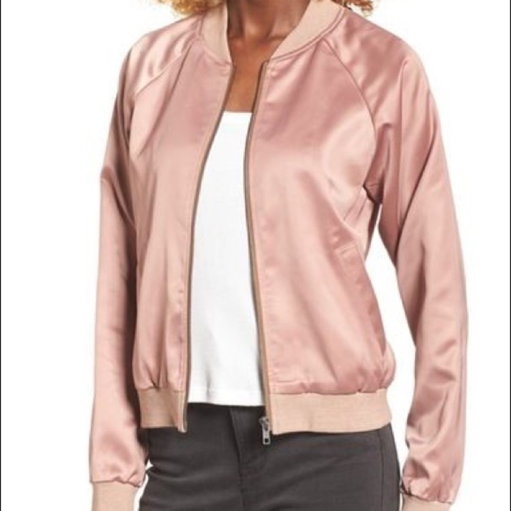 Mural satin pink bomber jacket